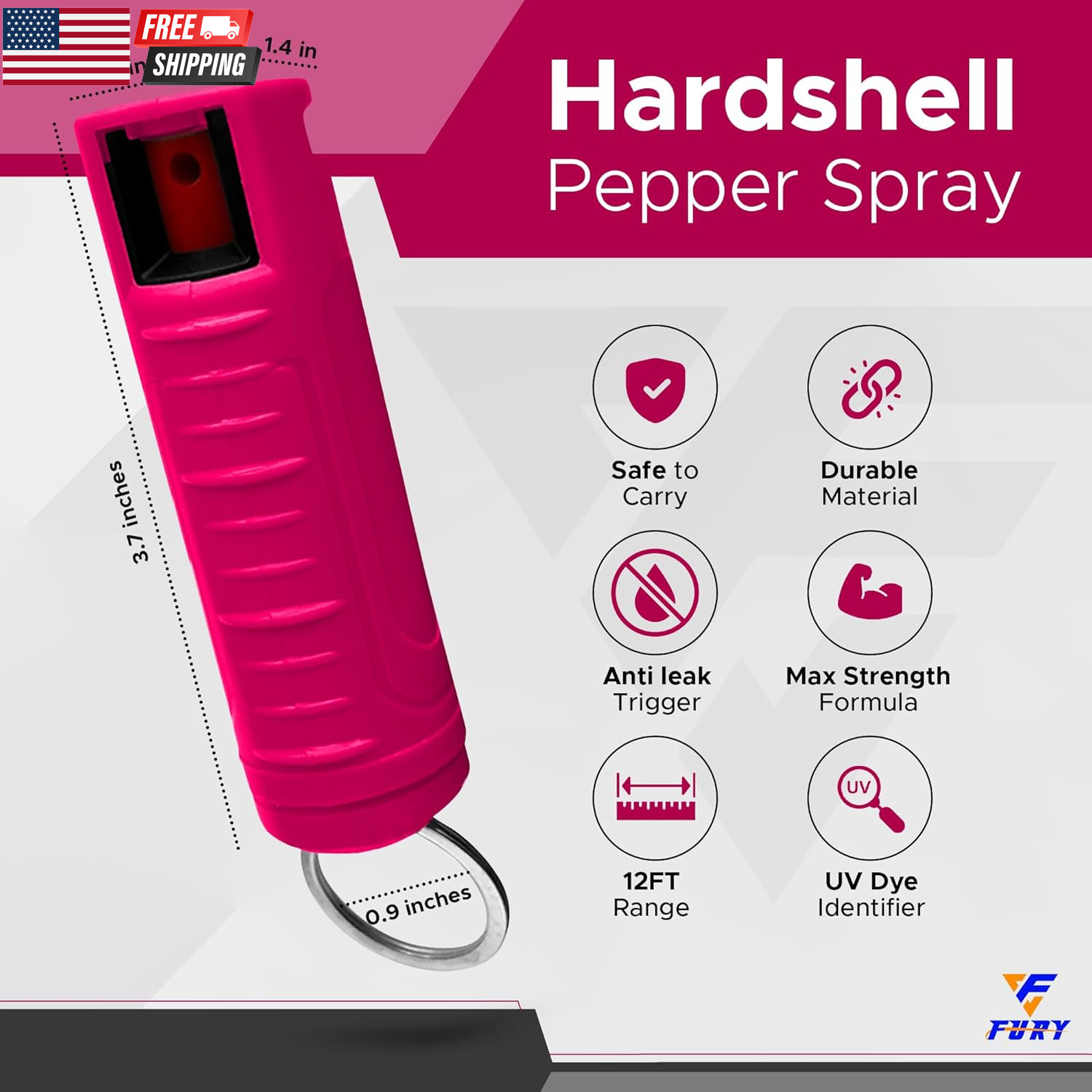 Hardshell Pepper Spray - 12Ft Range, Max Strength, UV Dye Identifier, Anti-Leak