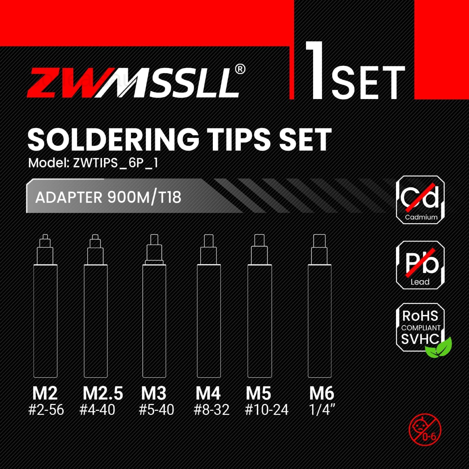 6Pcs Soldering Tips/Heat Set Insert Tips for Thread 03 Tip Change - 7 Sizes
