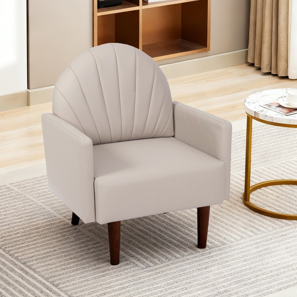 Shell-shaped armchair with PU leather upholstery suitable for living rooms khaki
