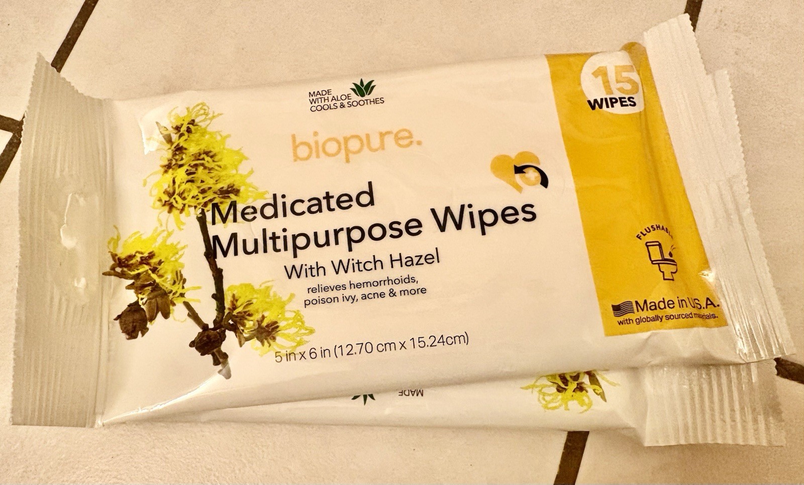 🎀Biopure🎀(2) Medicated Multipurpose Wipes With Witch Hazel (15 Wipes) NEW