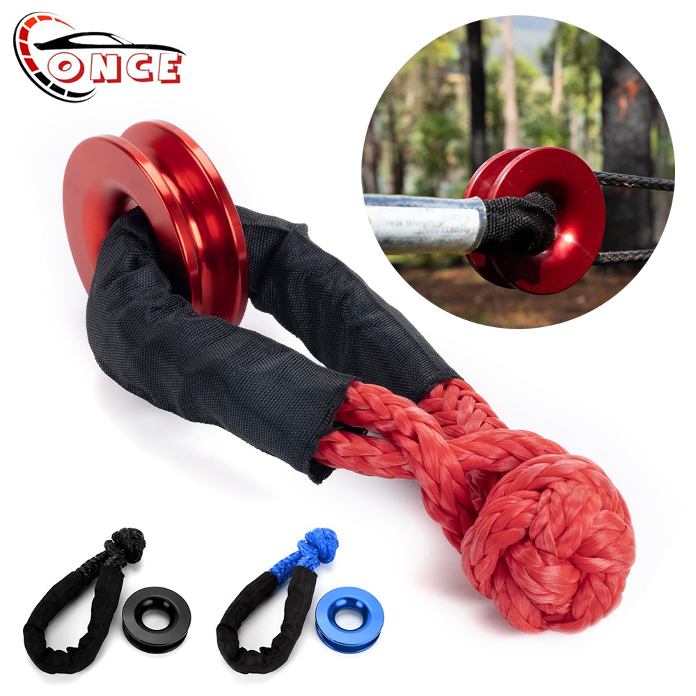 Heavy Duty Recovery Ring Snatch Block Pulley w/ Soft Shackle Tow Winch Rope