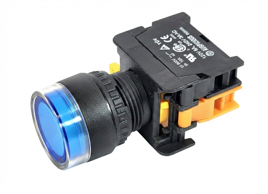 ATI LXG22 Blue 22mm Push Button Momentary Switch Illuminated 220V LED 1NO
