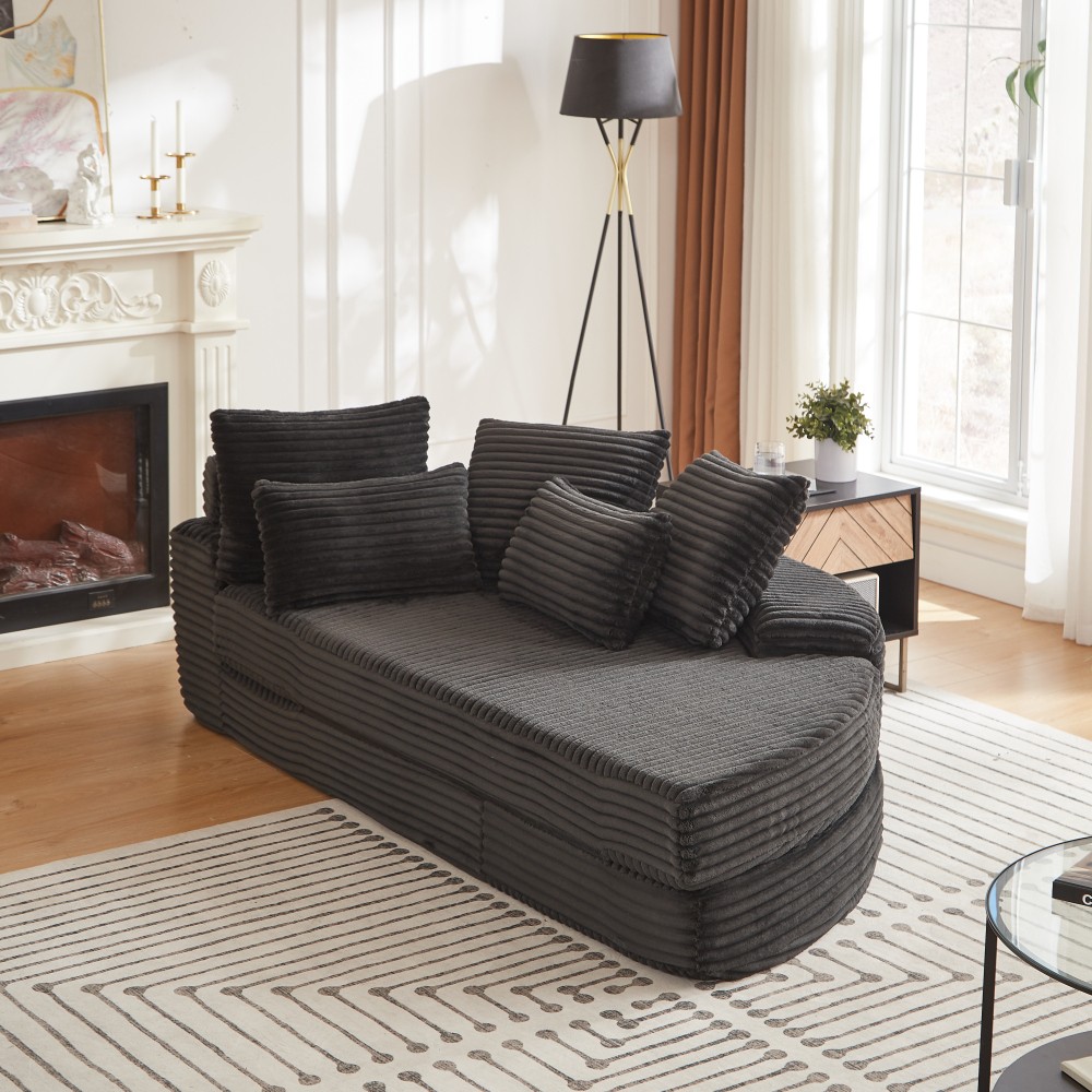 78.5" Corduroy Semi-Circular Sofa Bed w/ Neck Pillow & Throw Pillows