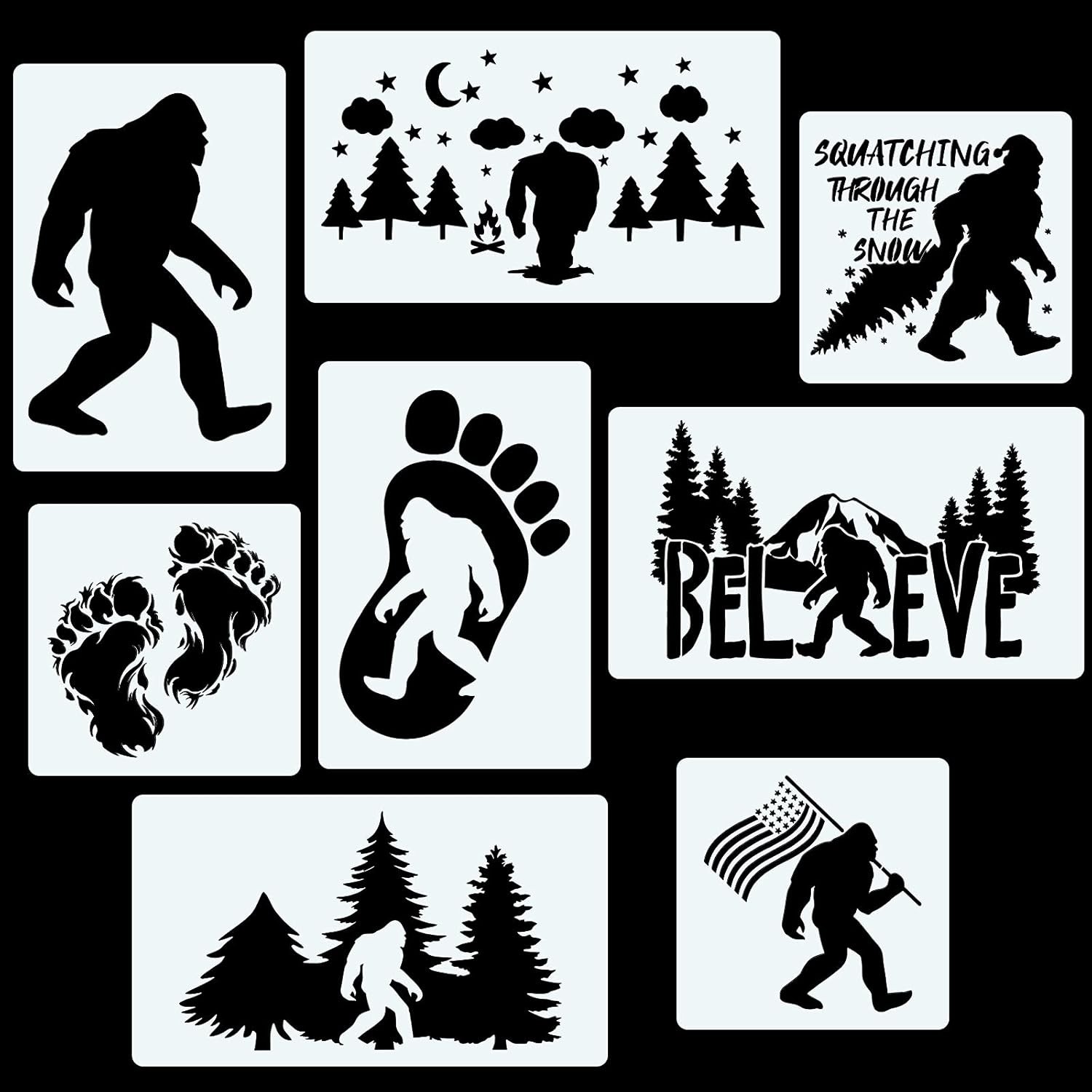 CINPIUK 8PCS Bigfoot Stencils Painting on Wood, Reusable Sasquatch Templates ...