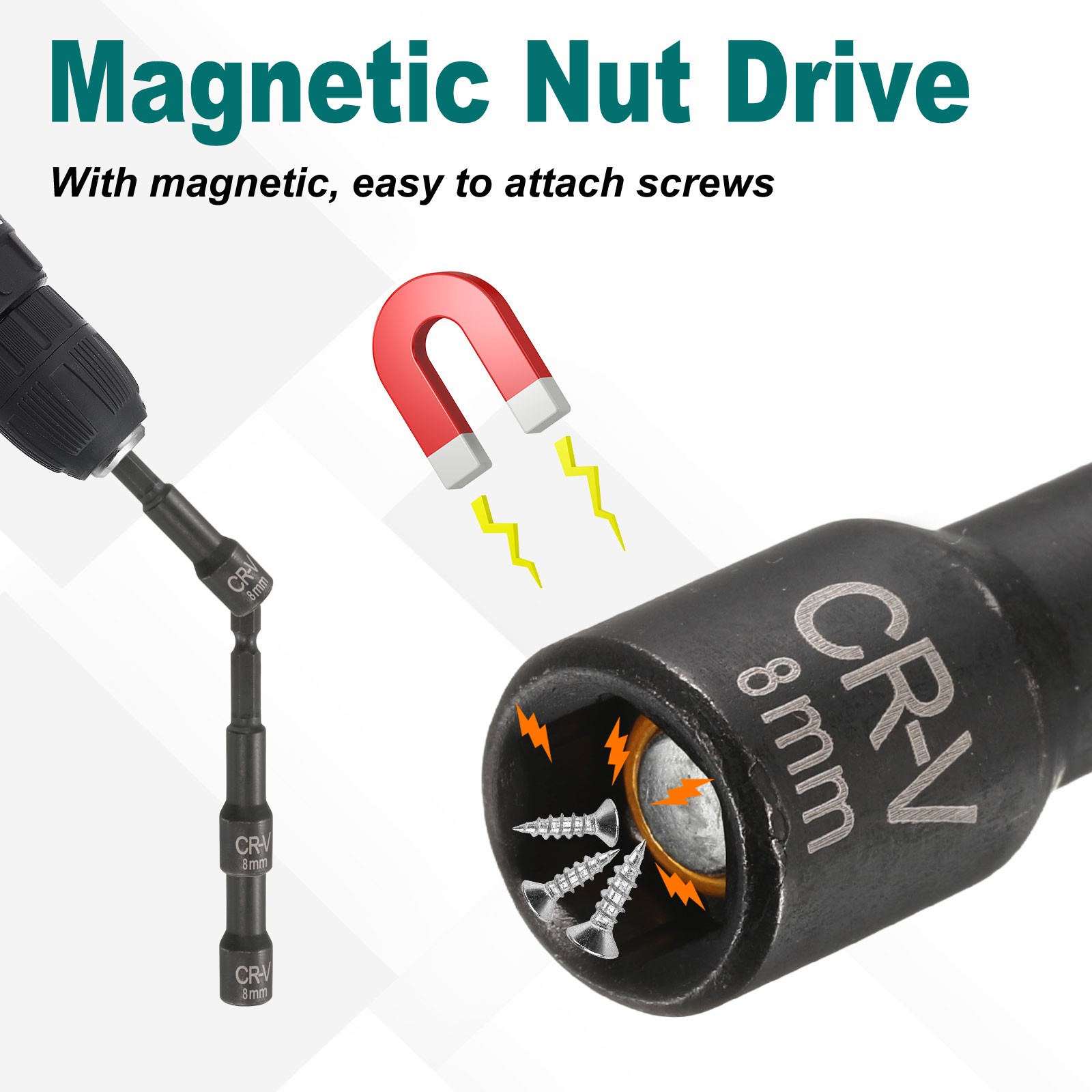 1/4" Hex Magnetic Nut 8mm Socket Wrench 65mm Black 2pcs