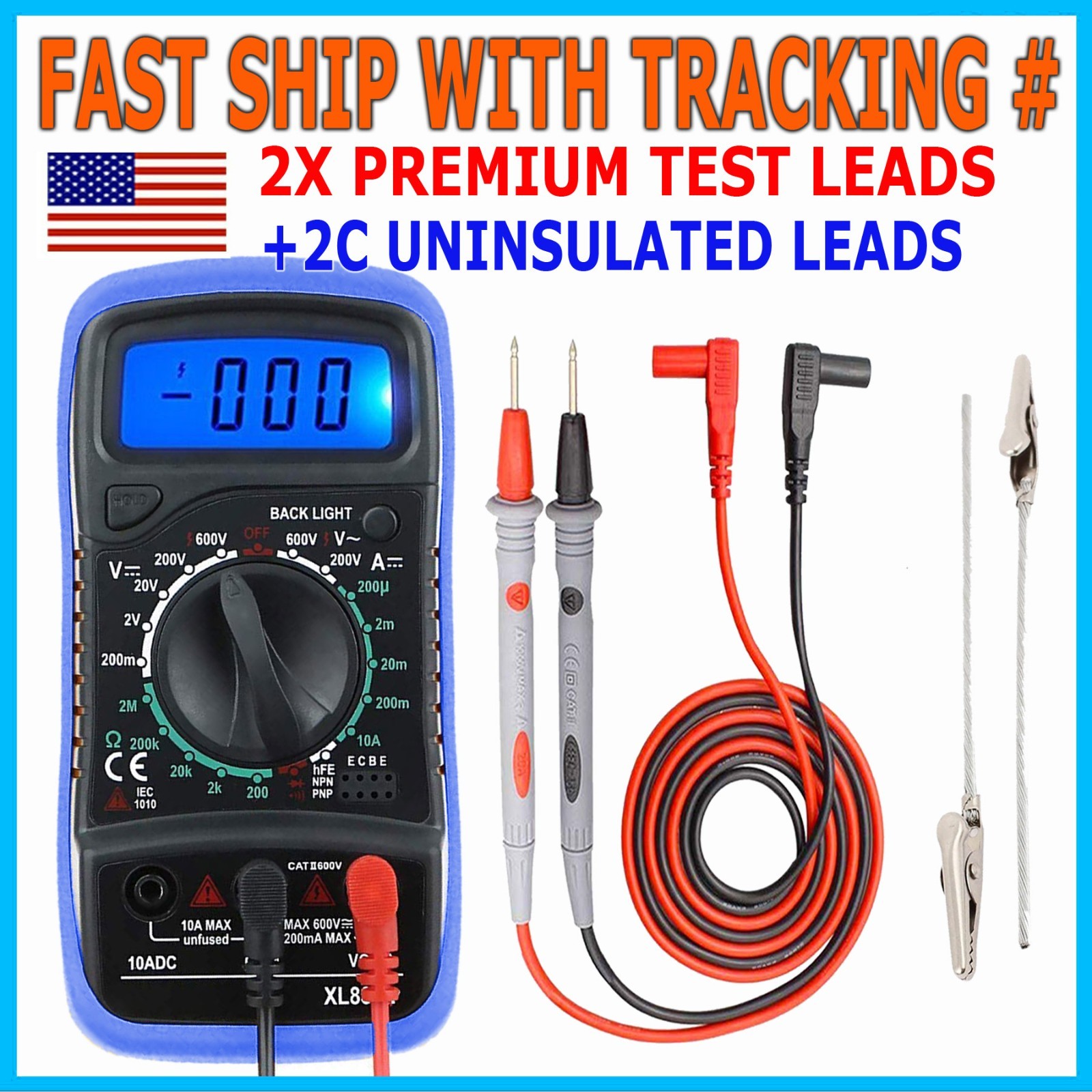 Digital Multimeter AC DC Voltmeter Ammeter Ohmmeter Volt Tester Meter 4 Probes