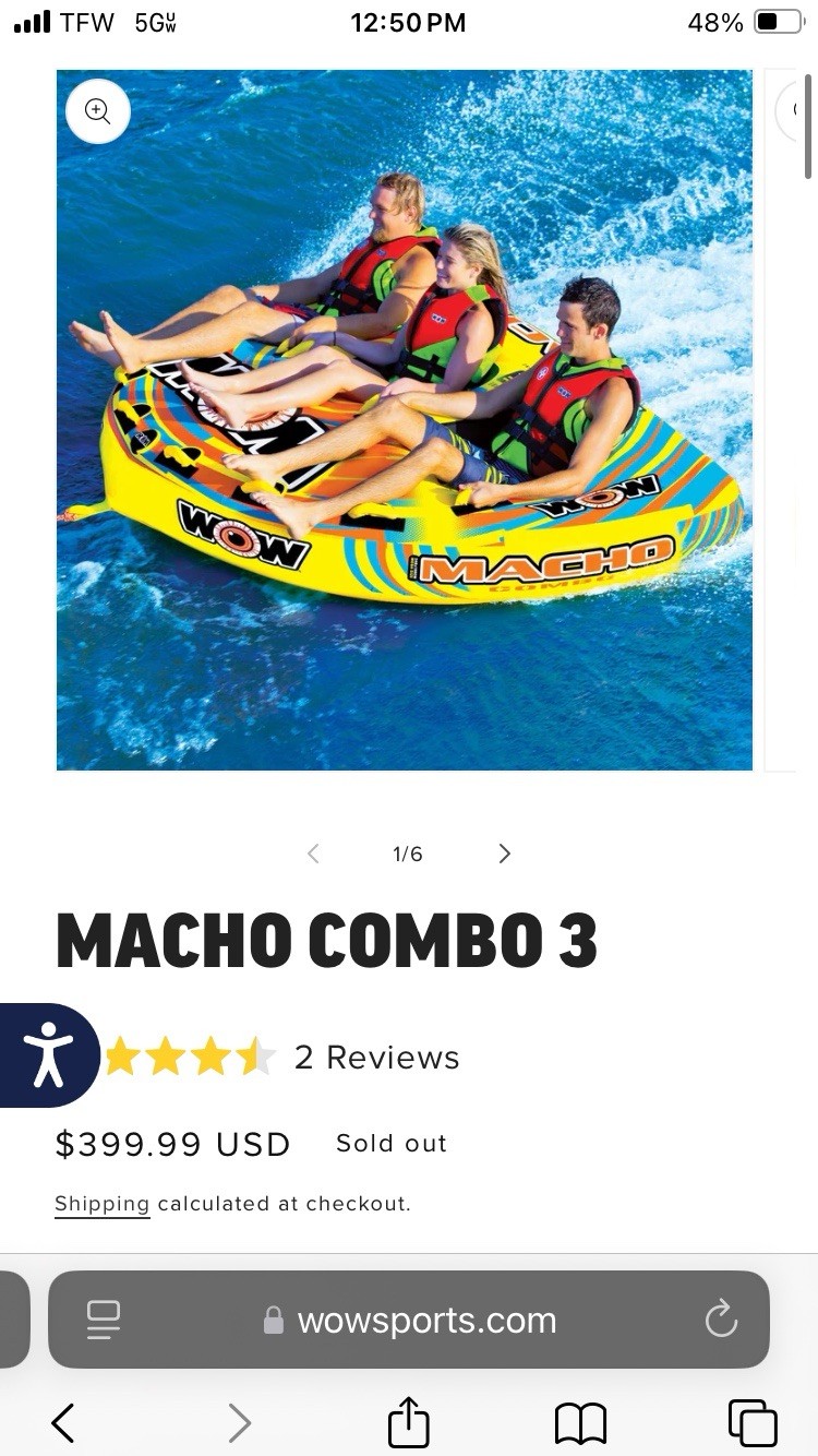 Wow Macho Combo 3P Towable Deck Tube Raft