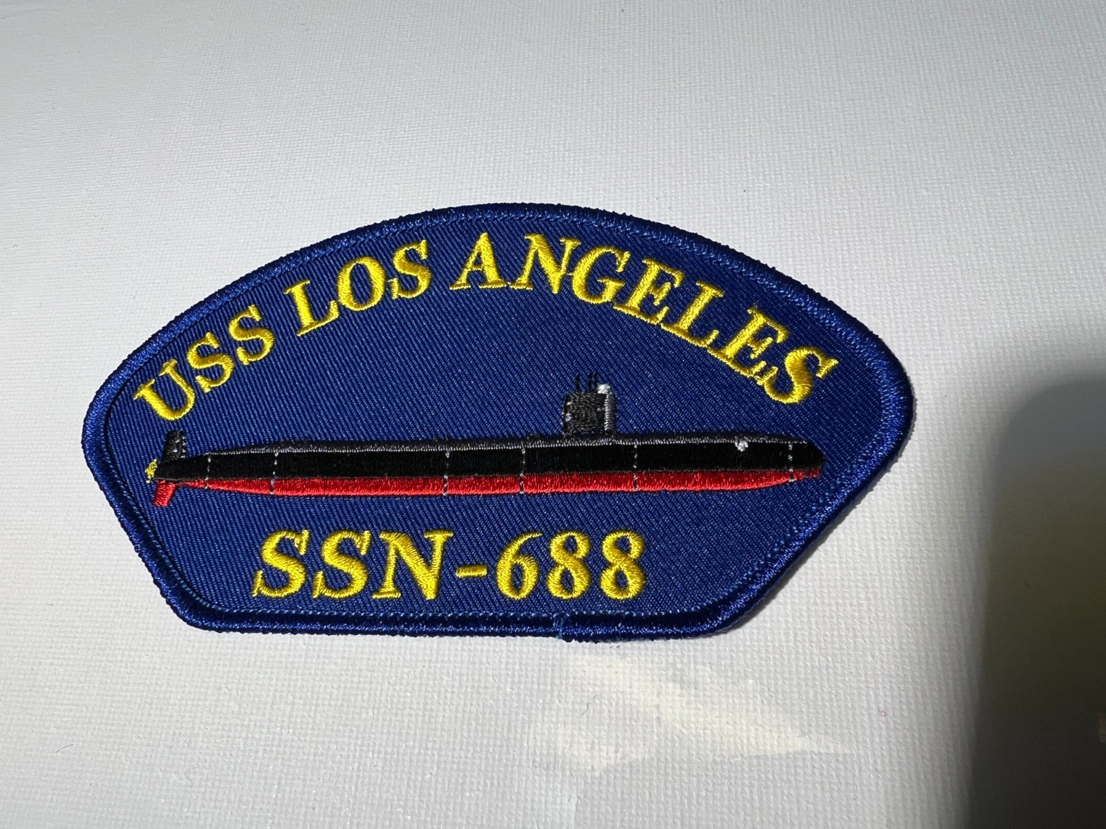 US NAVY USS LOS ANGELES (SSN-68) HAT PATCH MEASURES 5 AND 1/4 X 3 INCHES