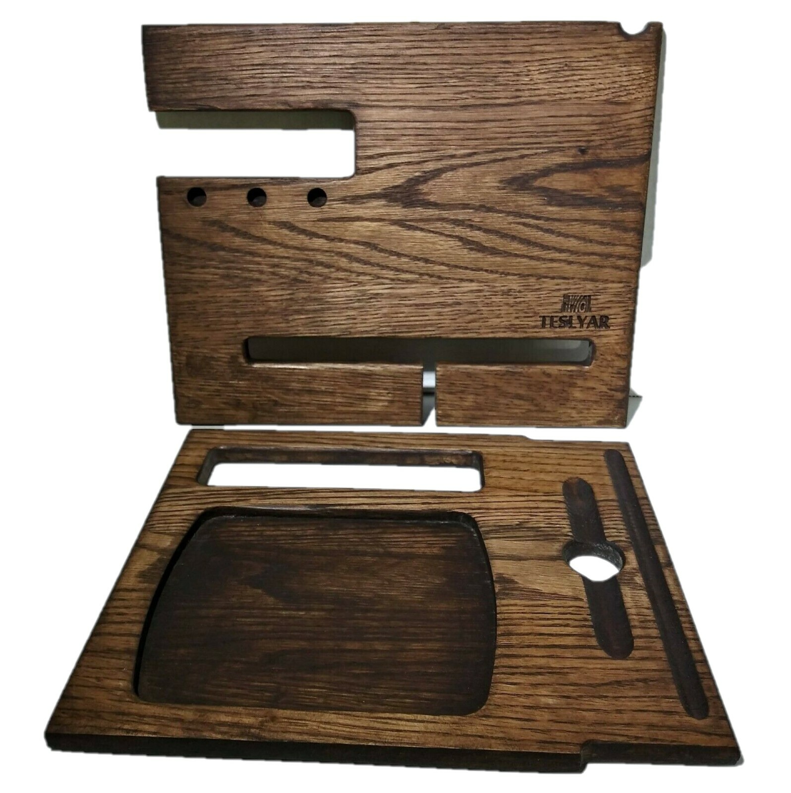 Teslyar Wood Phone Docking Station Key Holder Desk Top Organizer New In Open Box