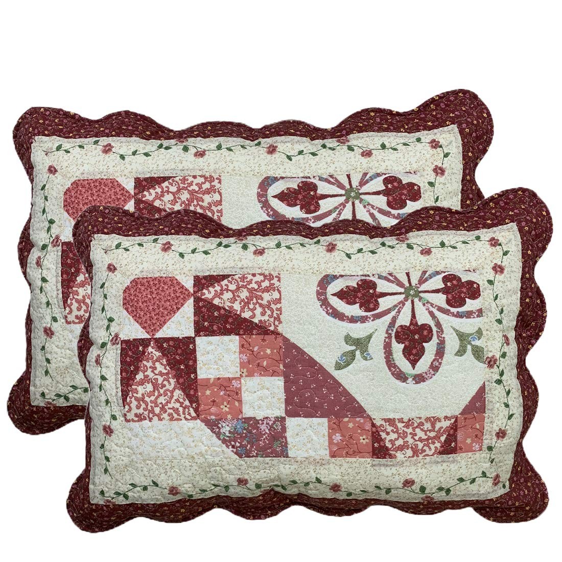 2-Piece Boho Cotton Quilted Bed Pillow Shams Floral Printed Patchwork Pillow ...