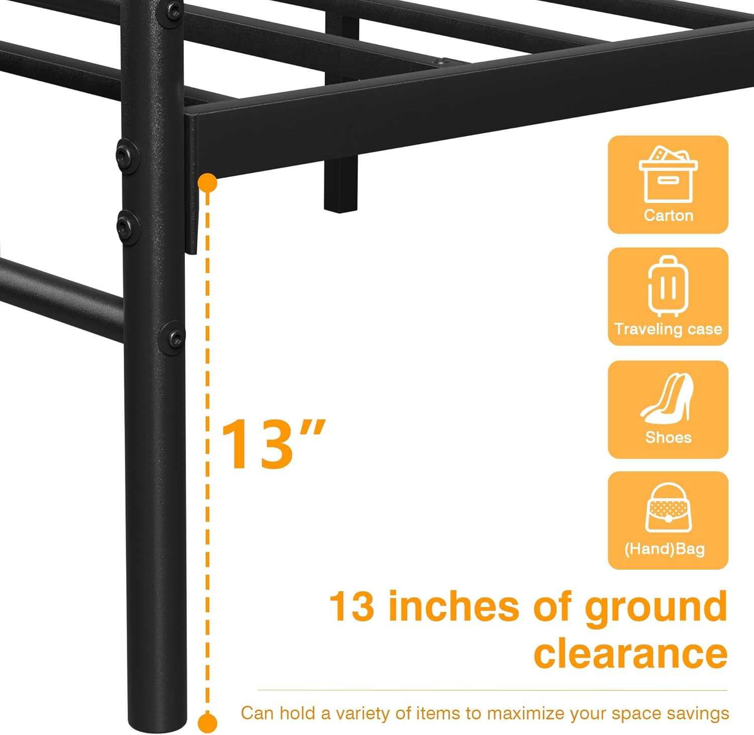Sturdy Queen Bed Frame with Headboard, 14" Metal Platform, No Box Spring Needed