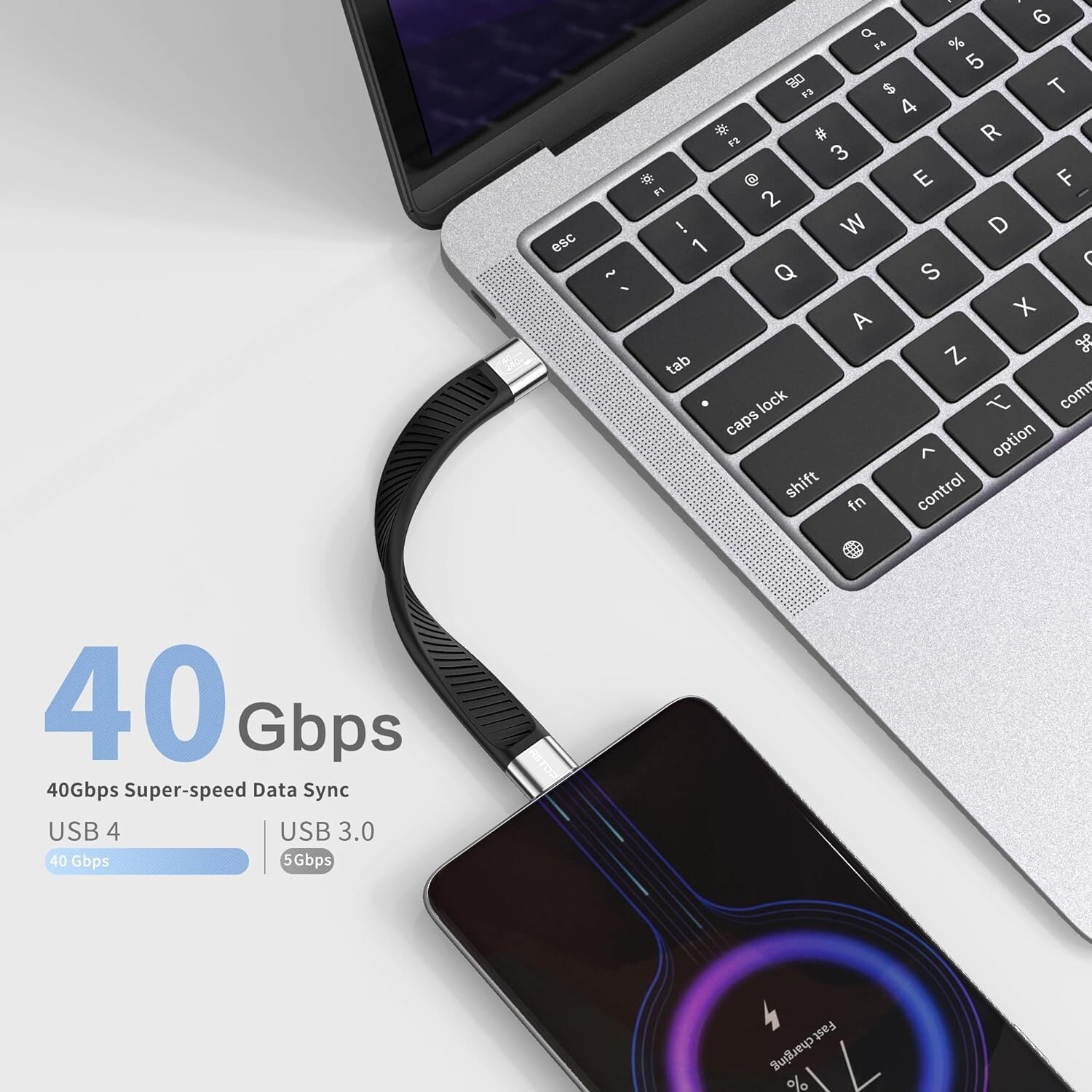 RIITOP USB4 C Cable Short [5inch, Flat], 40G USB C to C Cable 240W Fast Charging