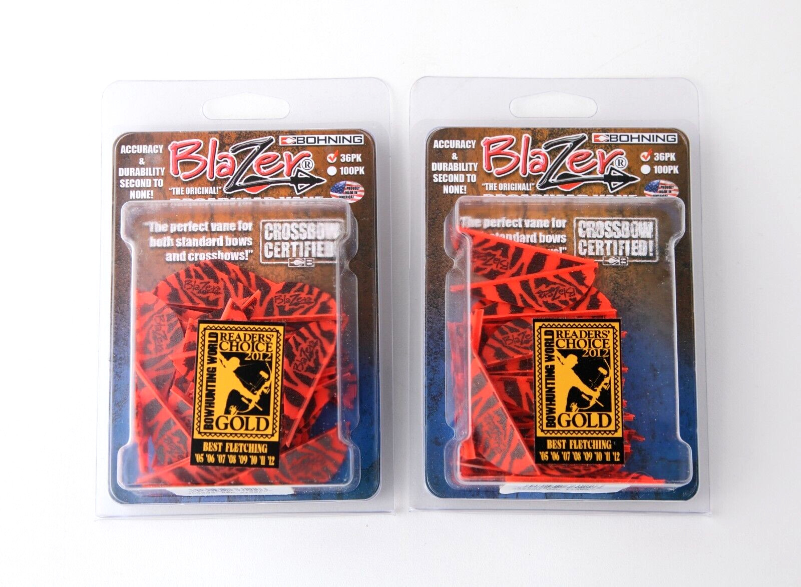 Lot 2 Bohning Blazer Vanes Pack 36 Red Tiger 2" (see photos: dark orange?) 72 ct