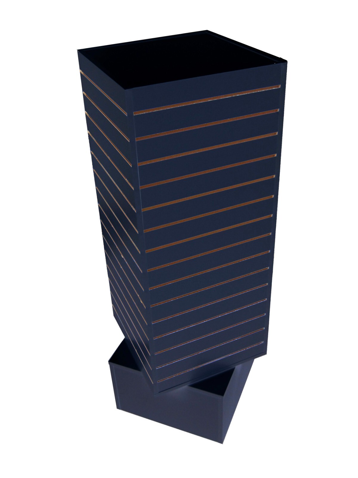 Rotating 4 Sided Floor Standing 20 Inch x 20 Inch Black Slatwall Display Unit