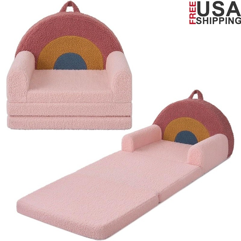 Rainbow Toddler Sofa Chair 2in1 Convertible Kids Lounger Soft Foam Furniture New