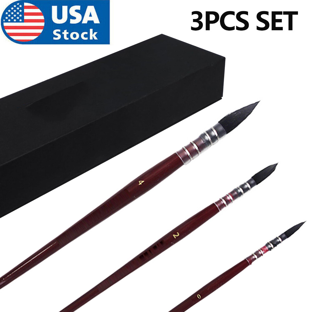 3PCS Professional Watercolor Paint Brush Set Synthetic Squirrel Hair Paintbrush