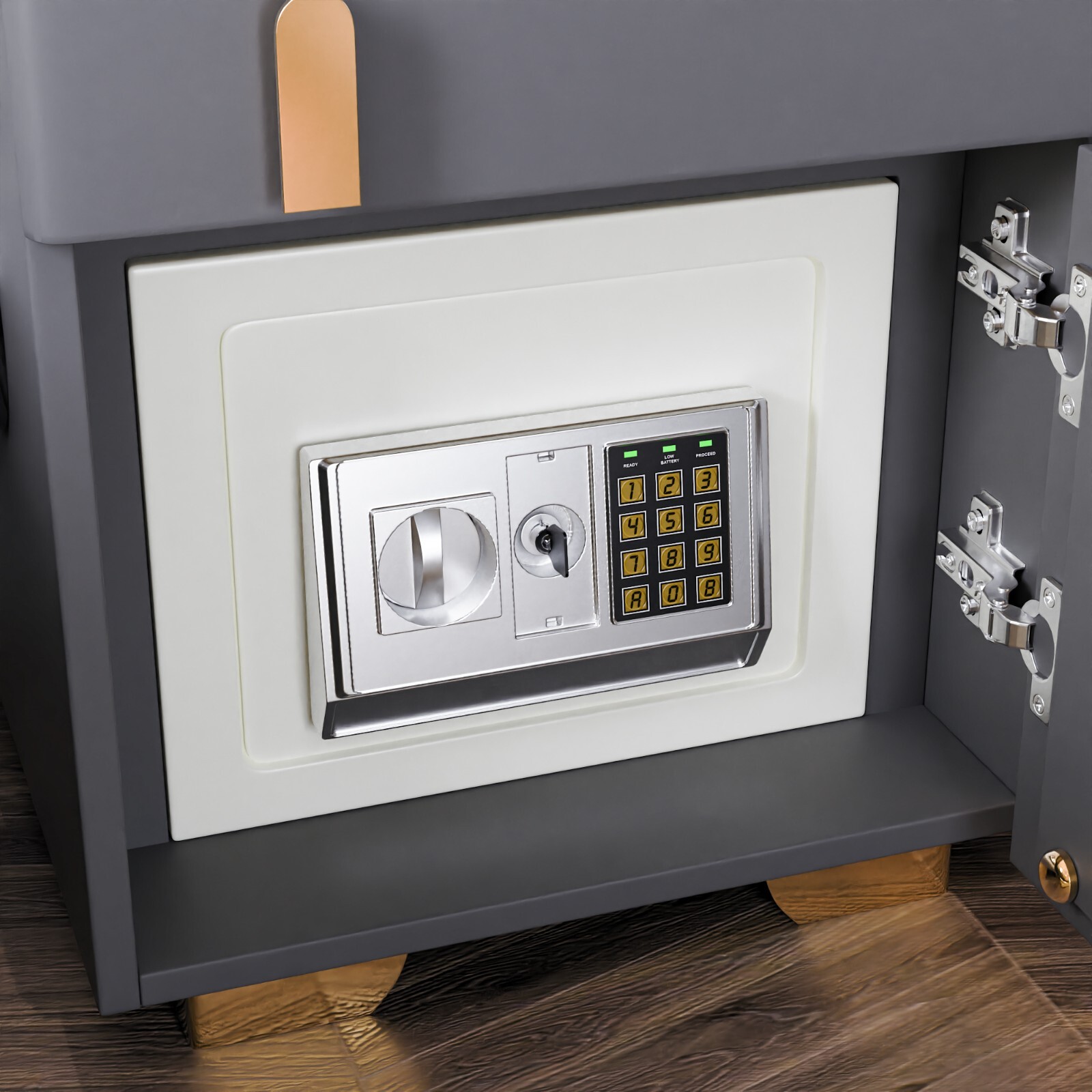 Double Drawer Smart Bedside Table with Safe (Dark Gray)