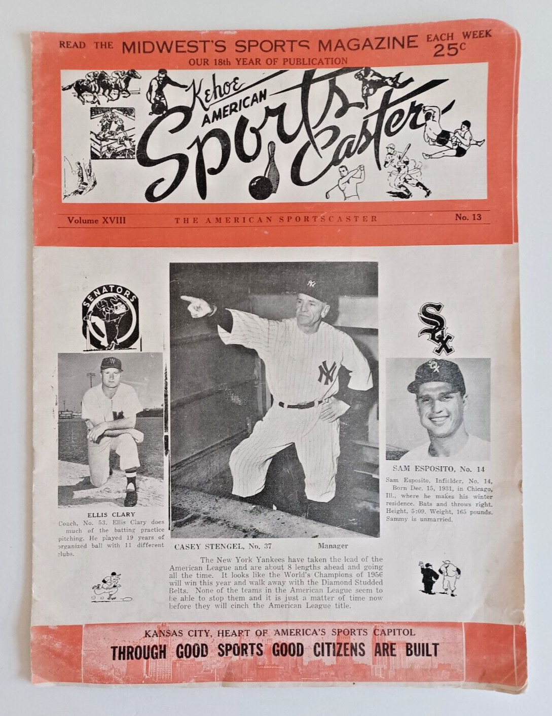 RARE 1958 THE AMERICAN SPORTS CASTER BASEBALL PROGRAM #13 Volume 8 - KANSAS CITY