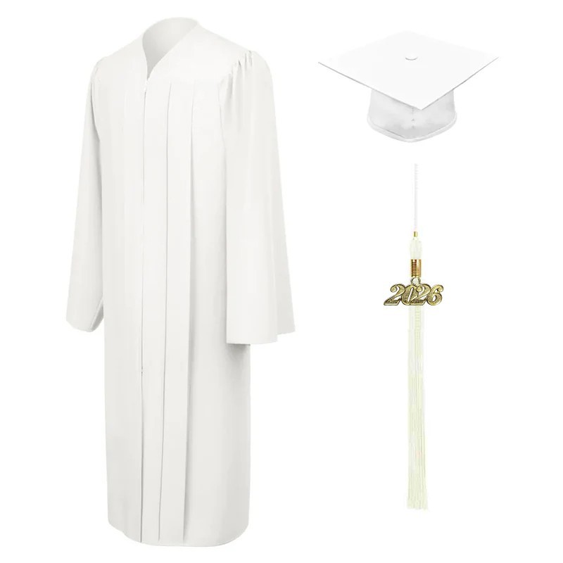 Matte White High School/Bachelor Graduation Cap and Gown