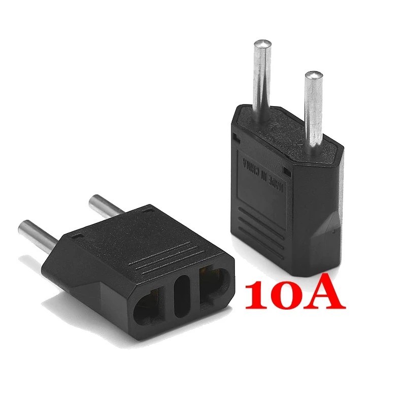 1Pcs EU Plug Adapter 2 Pin to EU 2 Round Pin Plug Socket Input AC 110V-250V 10A