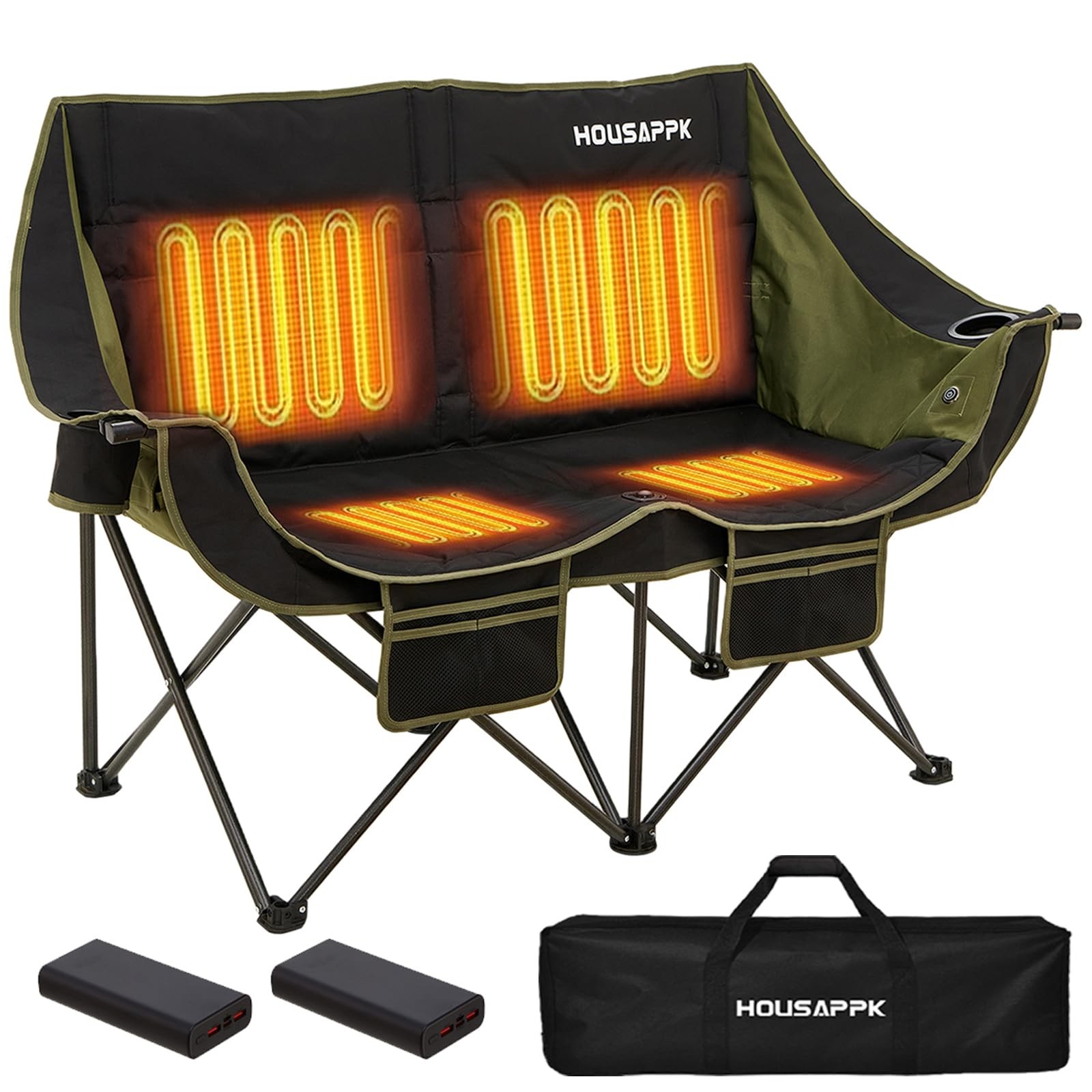 Heated Camping Chair with 2 Power Bank, Oversized Heated Double Camping Chair...