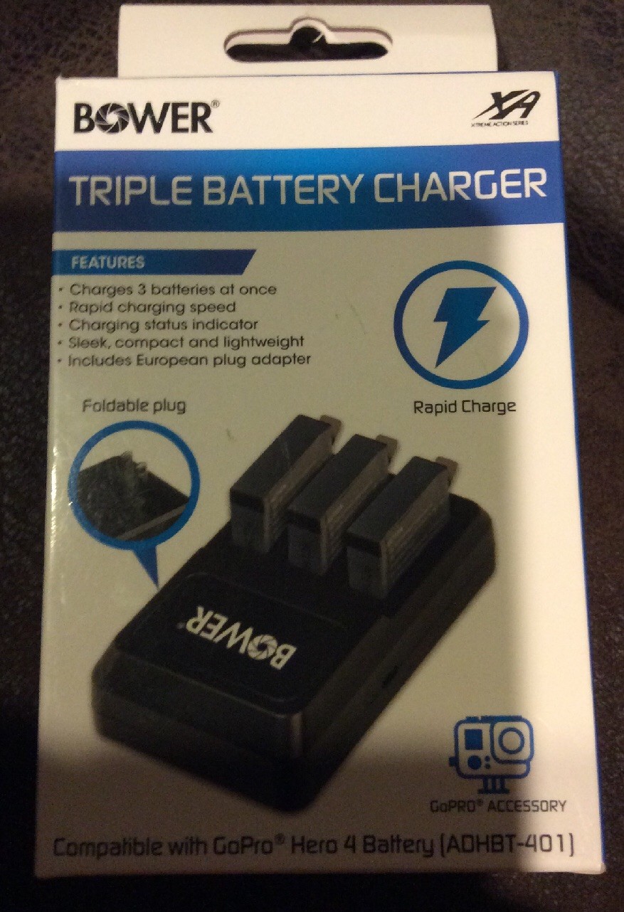 Bower XAS-GP4TRI Triple Battery Charger for GoPro ADHBT-401 (Black)