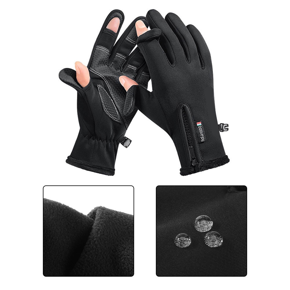 Windproof Winter Gloves with Two Finger Touchscreen and Anti Slip Grip