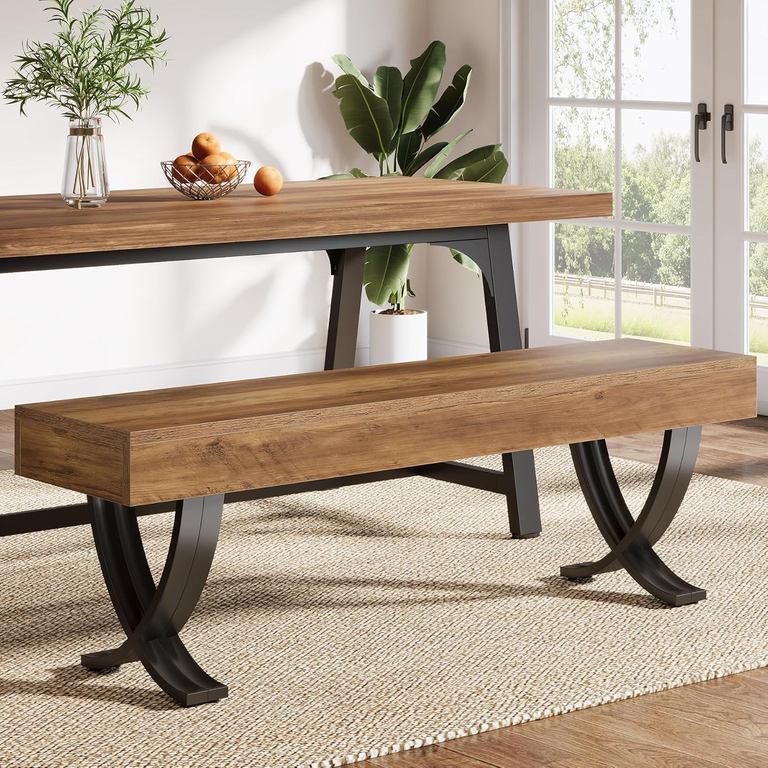 55 Inch Farmhouse Dining Bench Wooden Long Home Indoor Bench for Dining Room