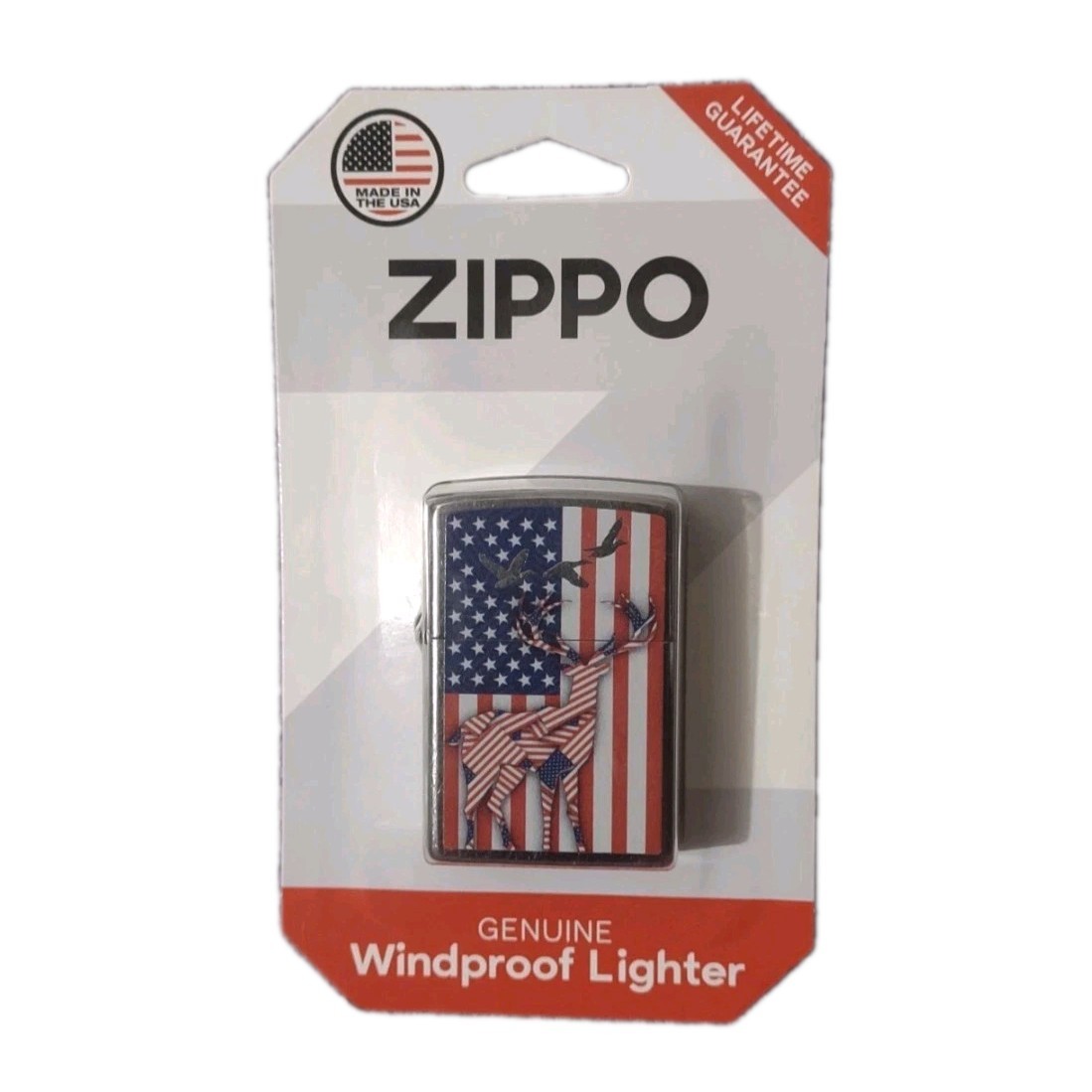 New Zippo 207 Flag & Deer Blister Pack American Flag Waterproof Lighter