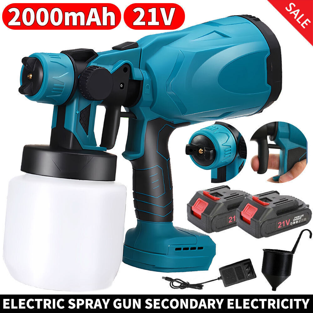 High Pressure Cordless Paint Sprayer Electric Airless HVLP Spray Gun +2 Battery