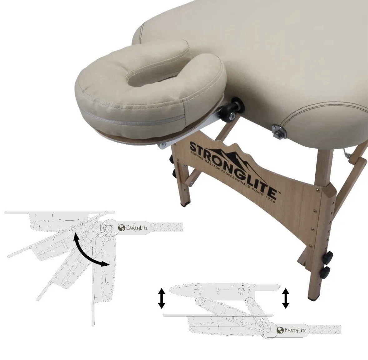 Stronglite Portable Foldable Wood Massage Table w/ Carrying Case, Beige