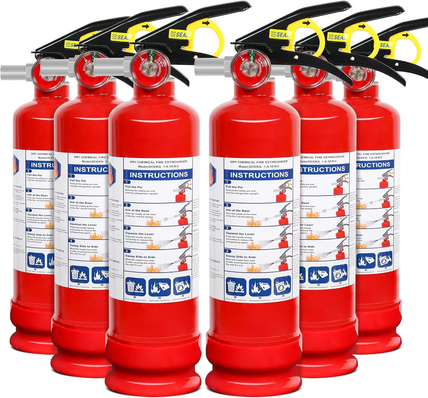 6 Pack ABC Dry Chemical Fire Extinguishers with Mount, 2.5 Lb 1A:10B:C Rating fo