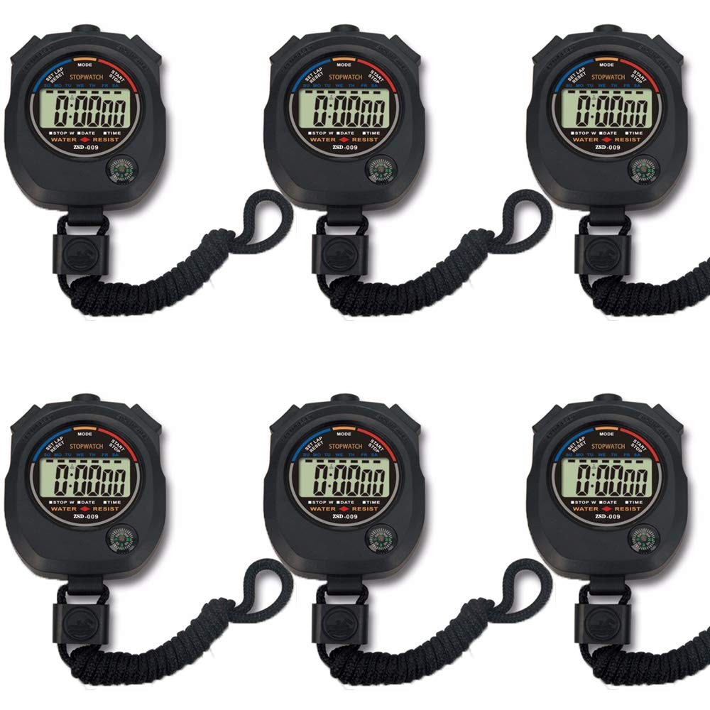 6 Pack Digital Stopwatch Sports Timer Professional Electronic Handheld Timer