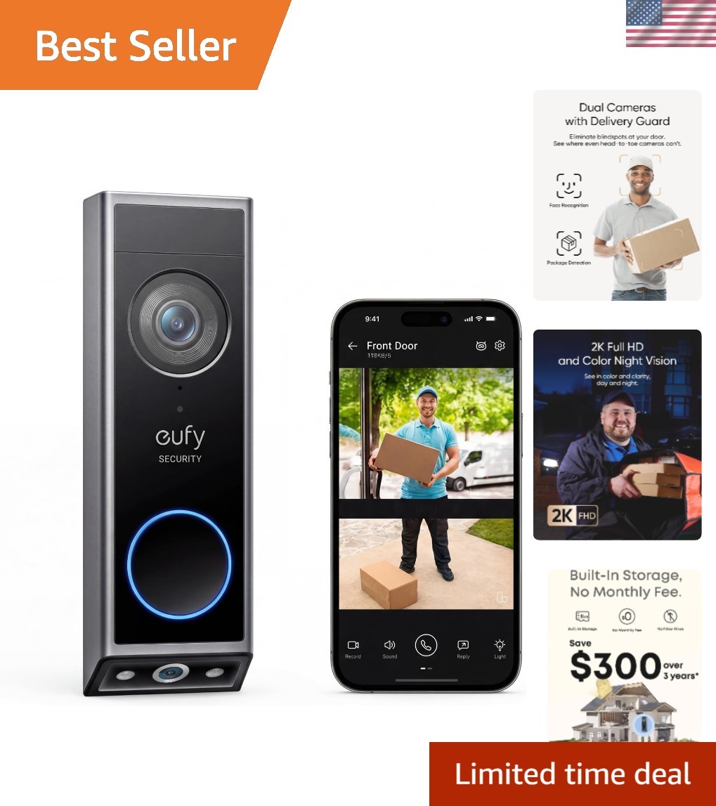 Smart E340 Video Doorbell - High Definition Dual Cameras & Waterproof Design