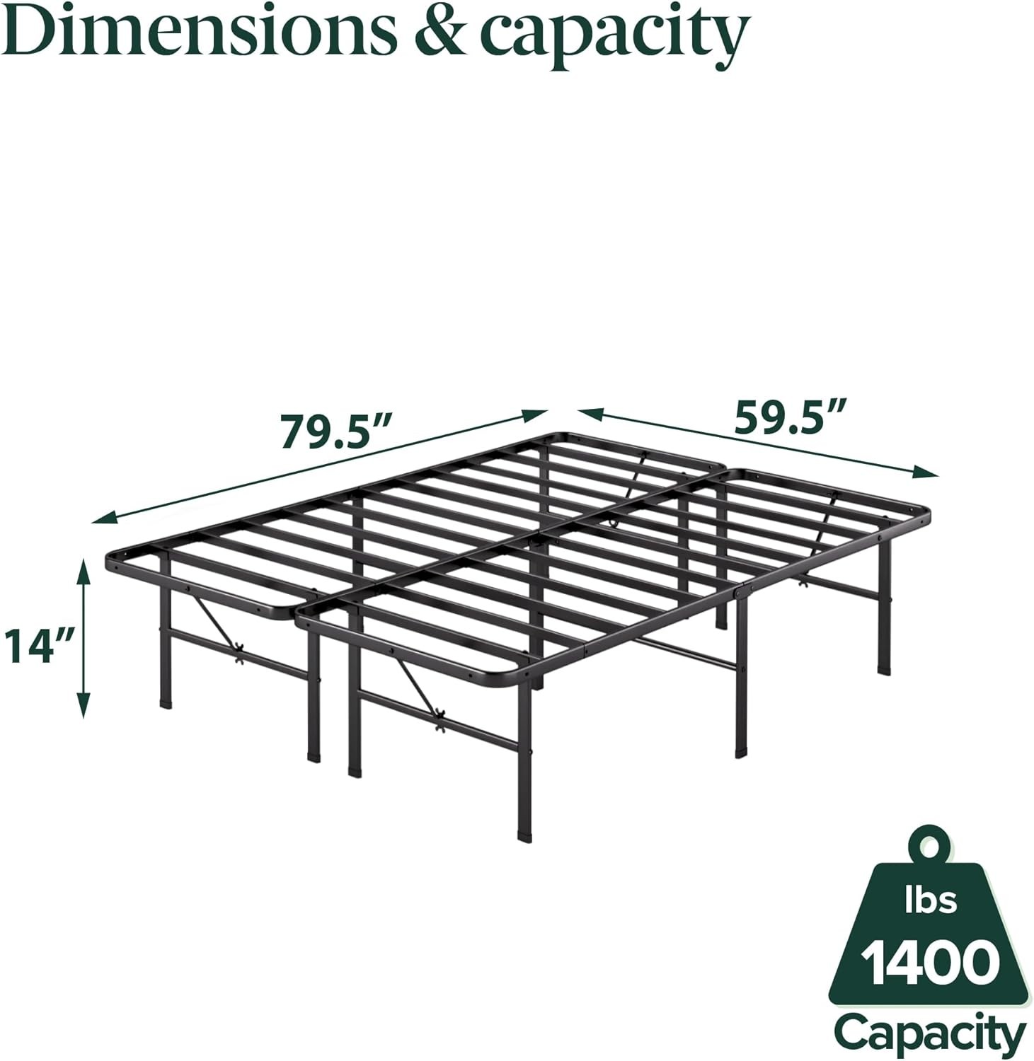 Rumi 14in Queen Metal Bed Frame Quick Assembly SmartBase® Mattress Foundation