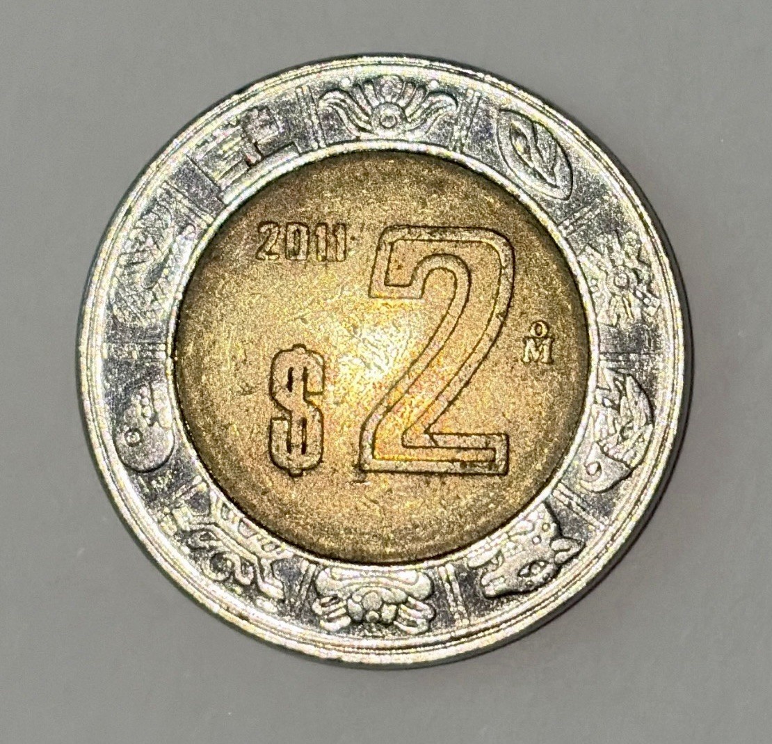 Mexico 2 Peso Bimetal Coin 2011 Free Shipping