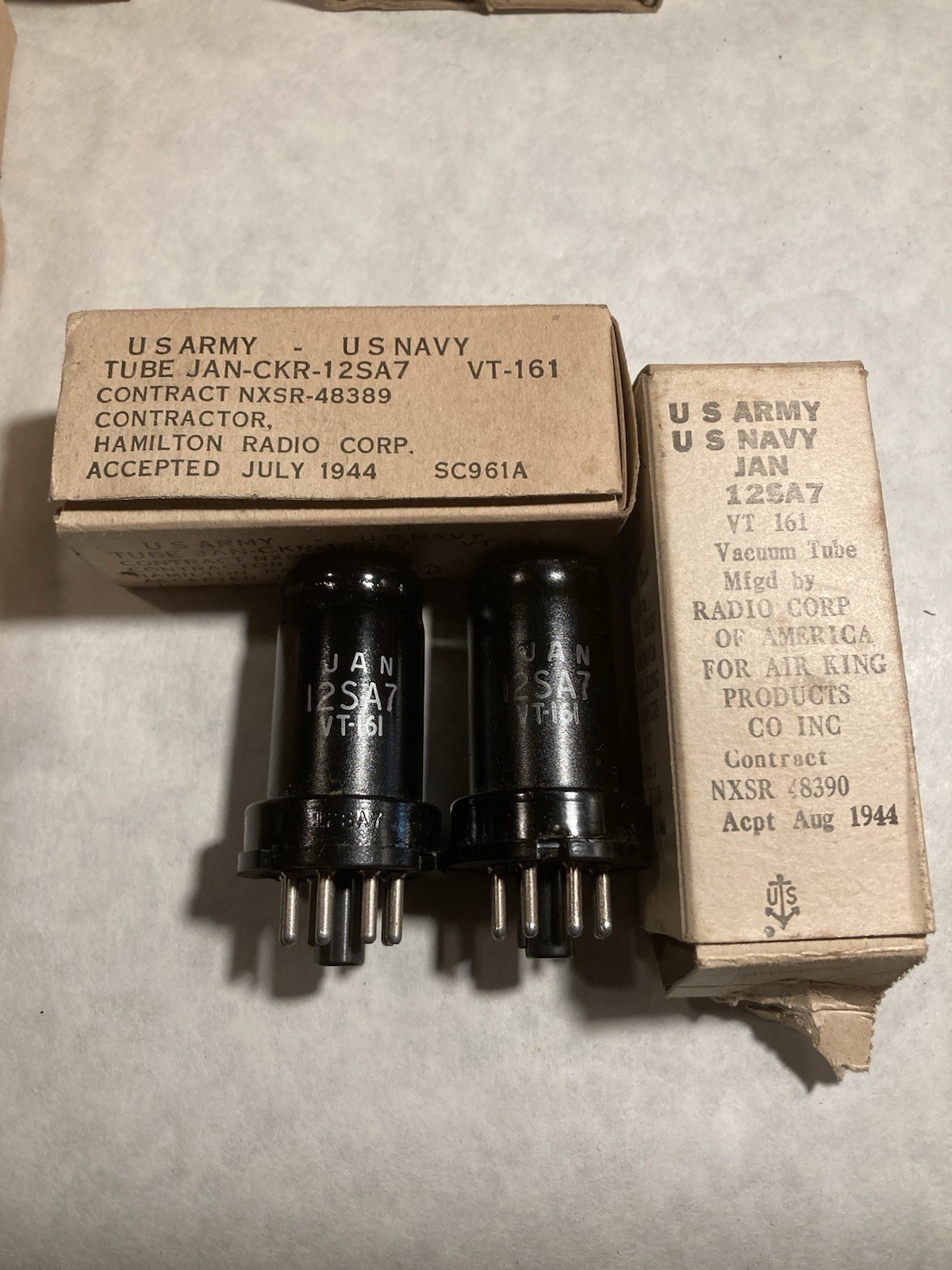 Lot Of 2 Army Navy RCA & Hamilton  12SA7 VT 161 Tubes Untested