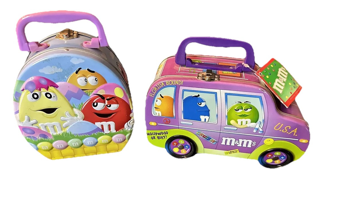 VTG M&M Road Trip Van Purple Easter Egg Blue Lunch Boxes Item Top Clasps 2001-02