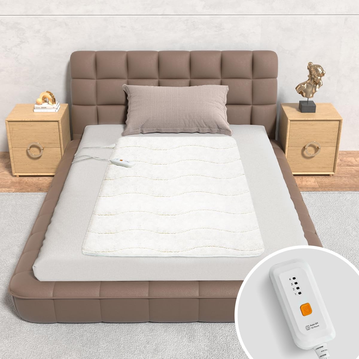 Templewet Heated Mattress Pad Mini Twin Size - Single Twin, White-sherpa