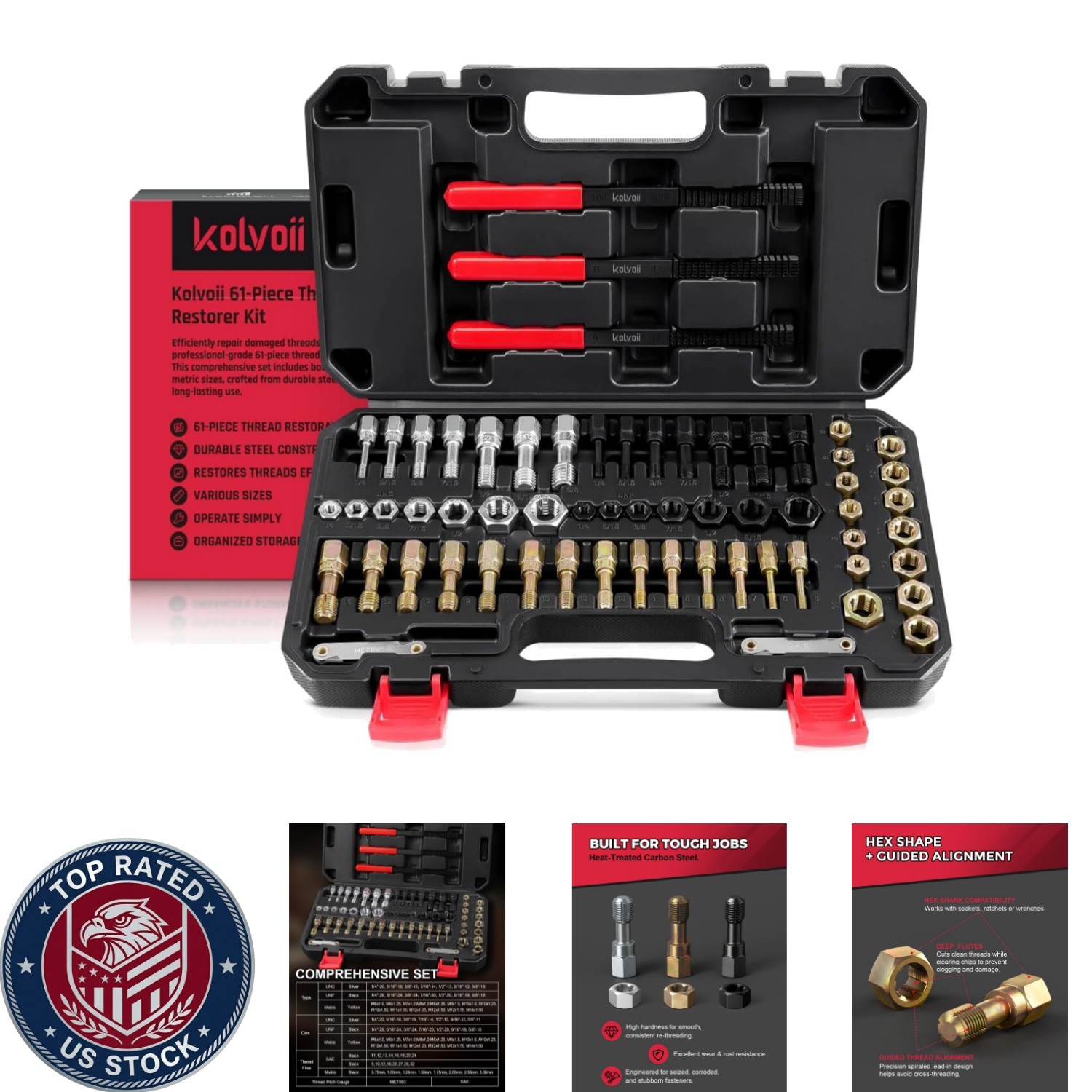 Comprehensive 61-Piece Thread Restoration Kit | Metric & SAE Tools Included