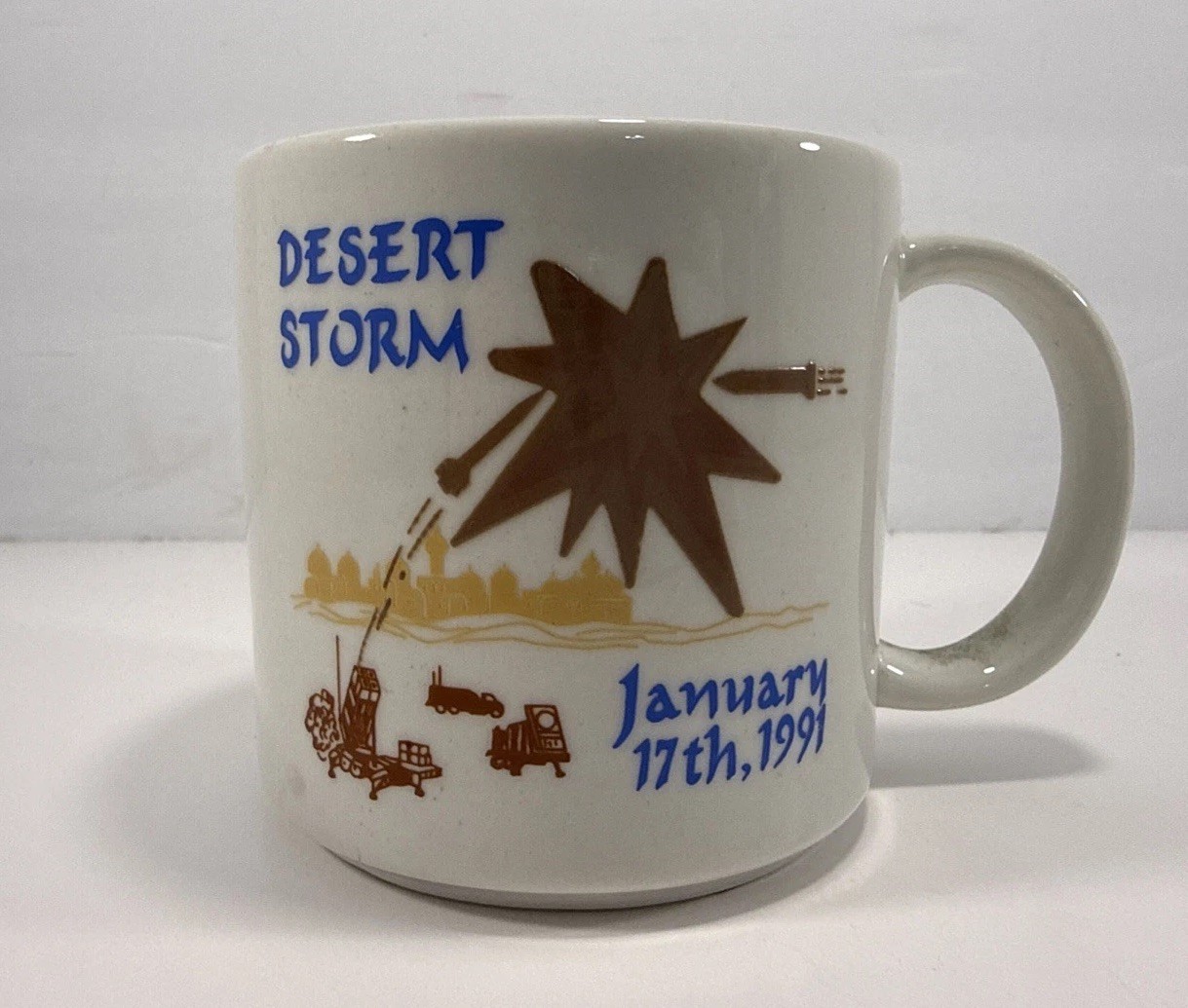 Vtg Desert Storm January 17, 1991 Coffee Mug/Cup 10 oz U S Patriot "Scudbusters"