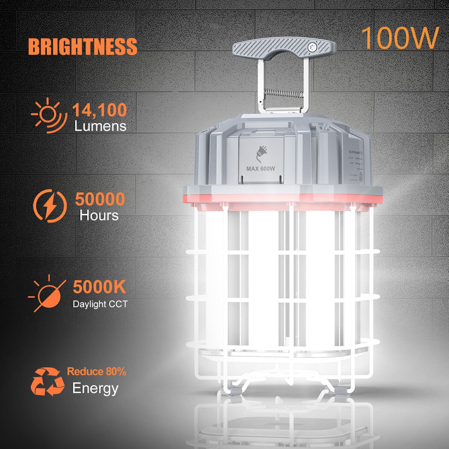 100W LED Temporary Work Light 14,500LM Linkable Construction Jobsite Lighting US