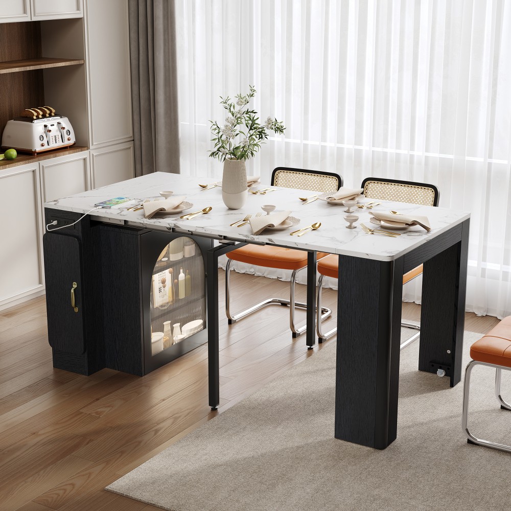 Extendable TREXM Rolling Kitchen Island with , Built-in Socket & Side Hooks