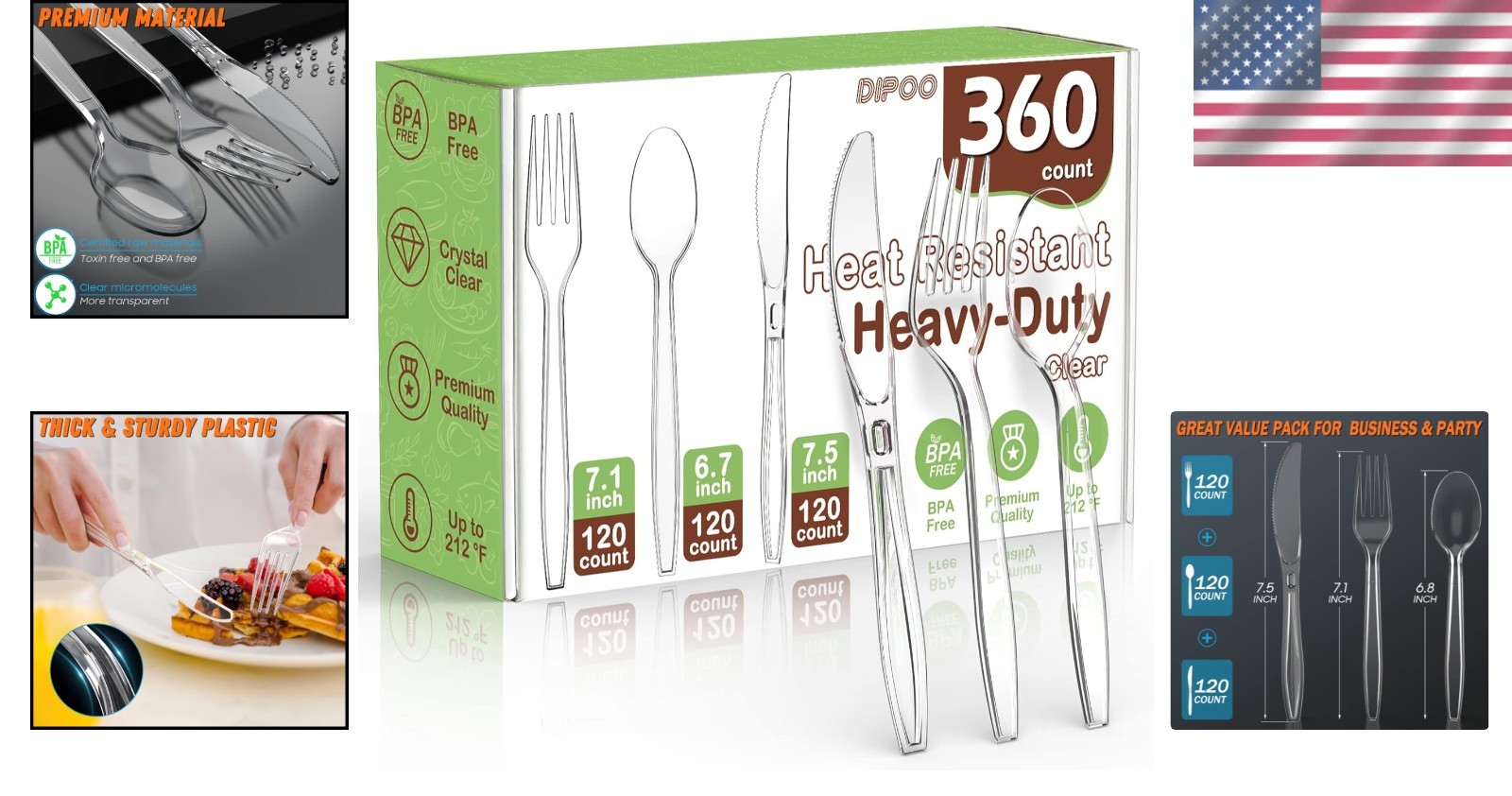 Heavy Duty Clear Plastic Silverware Set - 360 Count for Parties & Events