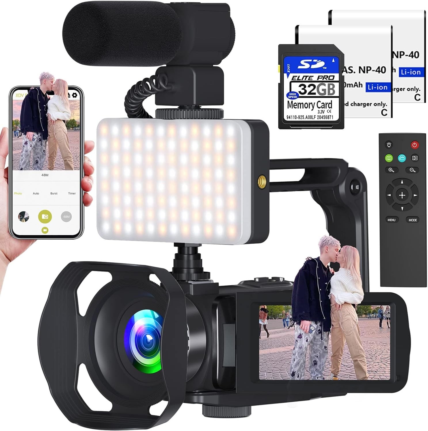 Video Camera 8k Camcorder 48MP UHD WiFi IR Night Vision Vlogging Black2