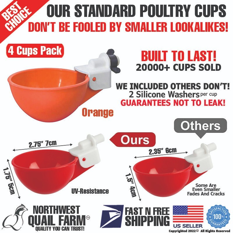 4 Chicken Automatic Watering Cups Poultry Drinker Waterer Chicken Duck Quail Hen