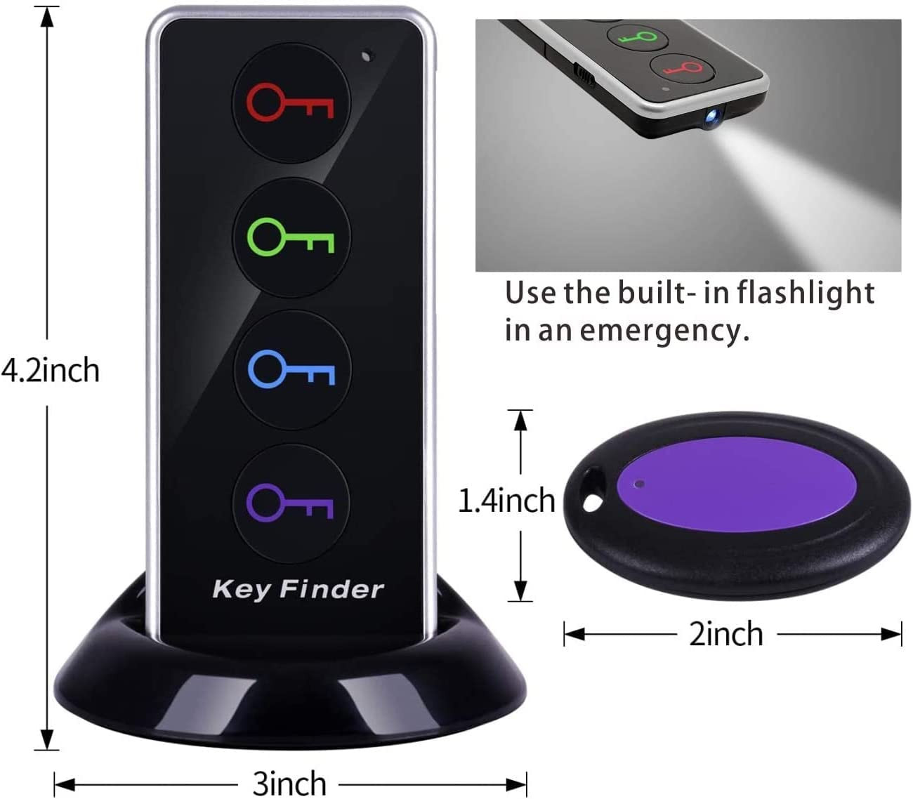 Key Finder, 80Db+ RF Item Locator Tags with 131Ft. Working Range, Wireless Remot