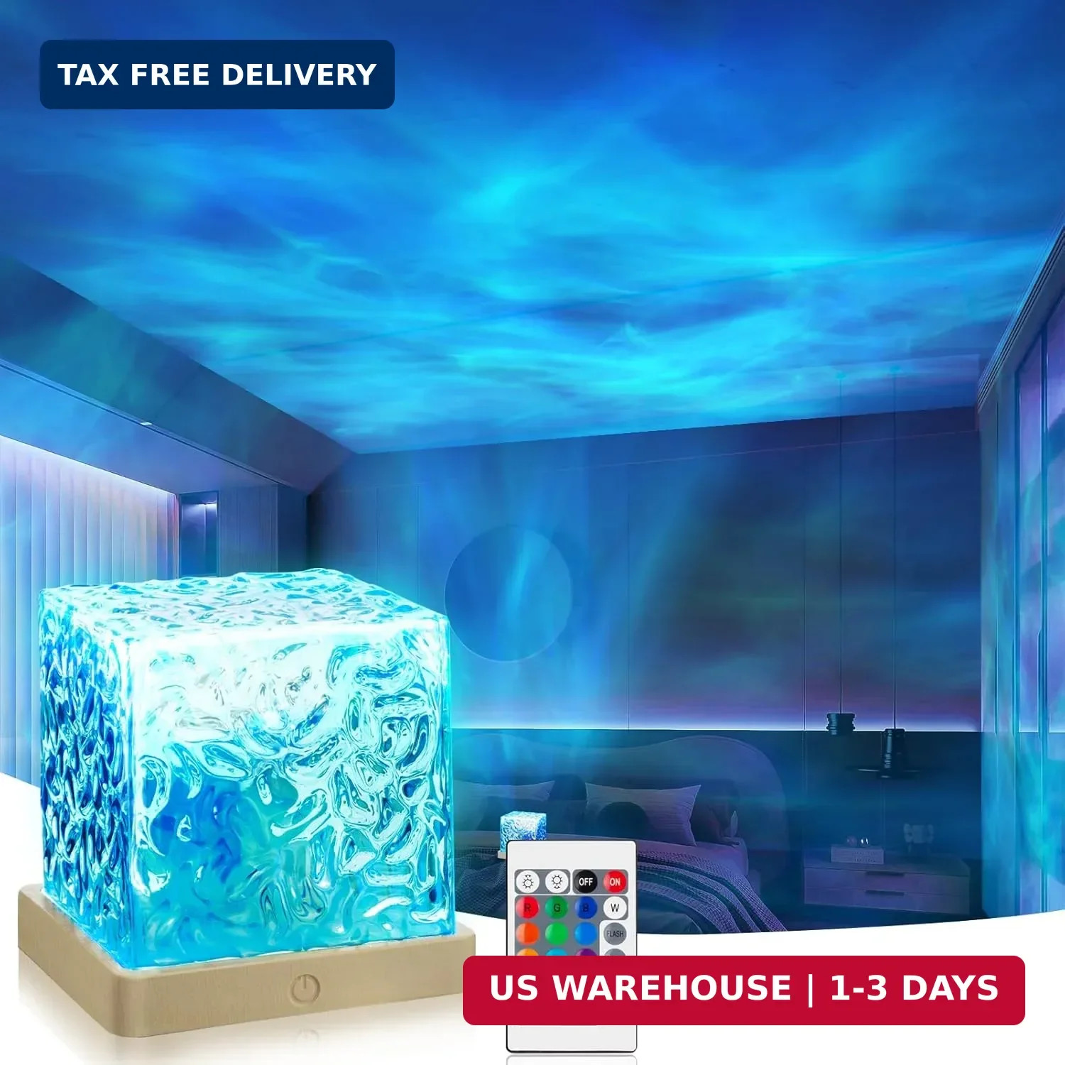 Ocean Wave Projector Light, 16 Colors Havie Cube Lamp, 3D Holographic Water Ripp