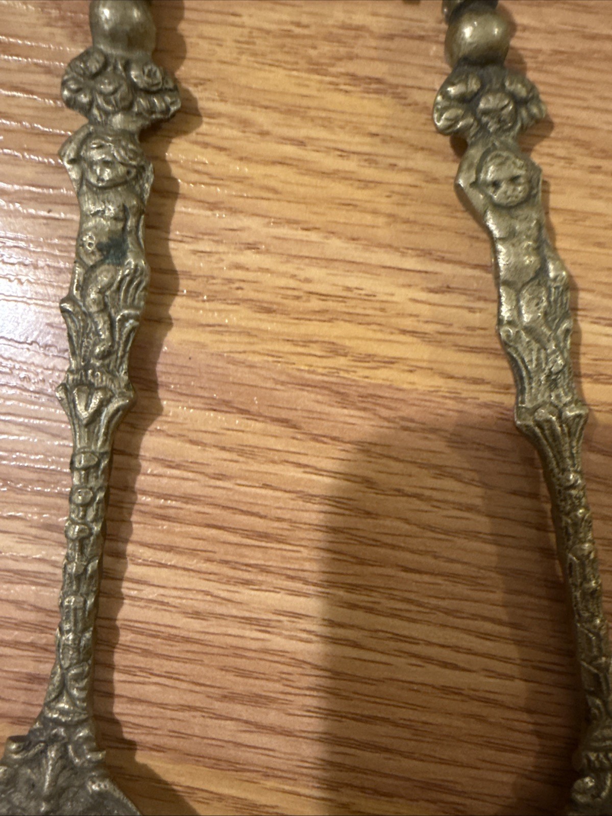 Ornate Brass Serving Spoon Fork Set Italy Cherub Design