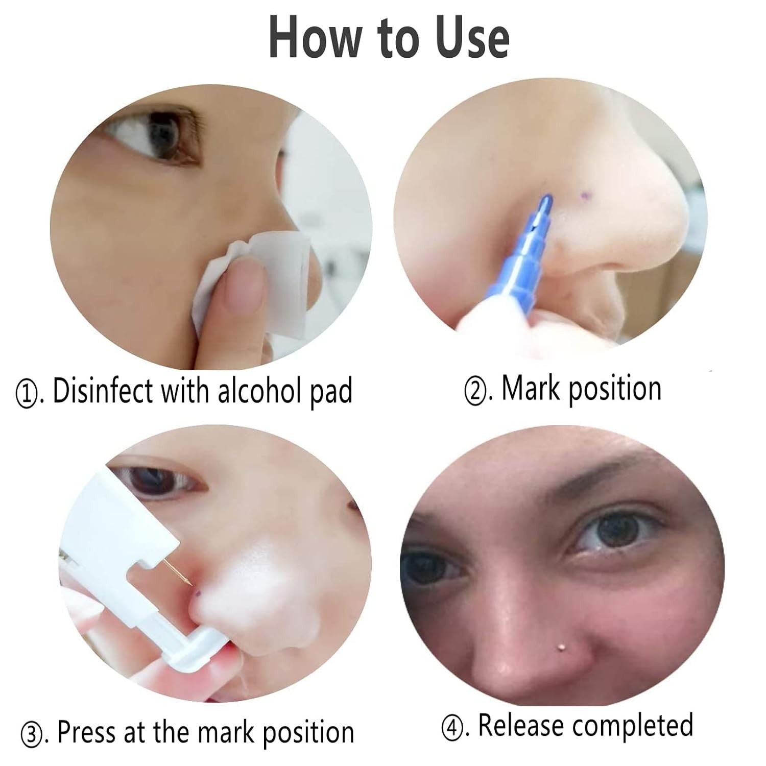 Nose Piercing Kit Self Piercing Gun with 10 Pcs Nose Studs Disposable Piercing